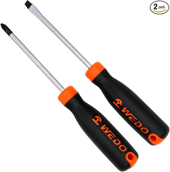 WEDO 2PCS Magnetic Screwdriver Set, Magnetic Screwdriver Kit, Magnetic Tip Slotted Screwdriver and Philips Head Tip with Plastic Case, PH2*100mm, 6 * 100mm, S2 Steel,Ergonomic Handle