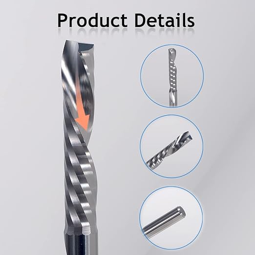 1/8 Inch Down Cut Bits Single Flute (O Flute) Spiral End Mill CNC Router Bits,with (0.078") 2mm Cutting Dia竊?1/2") 12mm Cutting Length for Acrylic PVC MDF Wood Pack of 5