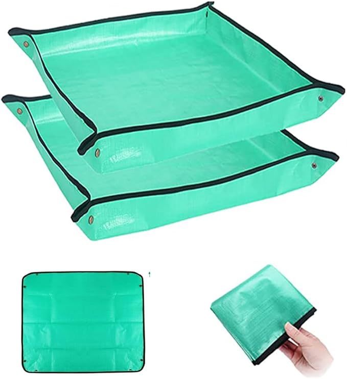BIUWING 2PCS 39.4" x 39.4" Plant Repotting Mat Waterproof Transplanting Mat Indoor Succulent Potting Mat Portable Gardening Soil Changing and Watering mat Square and Foldable Garden mat