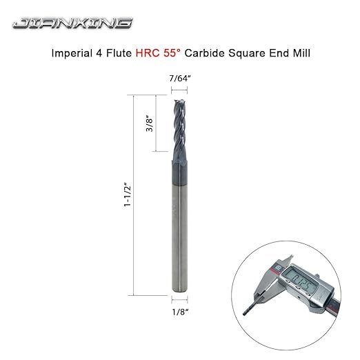 Carbide Square End Mill for Alloy Steels/Hardened Steels, 7/64" End Mill Bits, 4 Flute HRC 55 Deg AlTiN Coating, CNC Router Bits (4 Pcs)