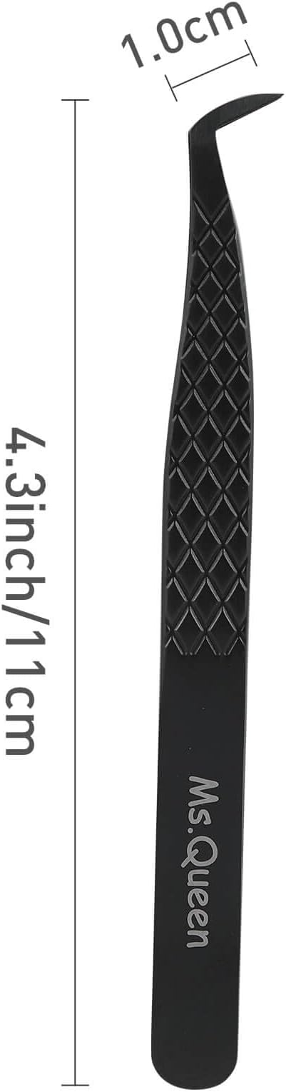 Ms.Queen Tweezers for Eyelash Extensions, Professional Microfiber Tip Boot Tweezers for Mega Volume Lash Extensions,Black