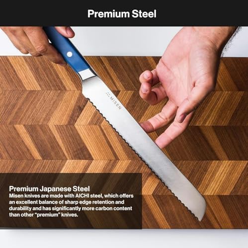 Misen Serrated Bread Knife - High-Carbon Japanese AUS8 Steel - Perfect for Soft Foods, Bread, Pastries, and Fruits - Verstatile Slicer, Razor-Sharp Edge, Durable Blade, Ergonomic Handle - 10", Red