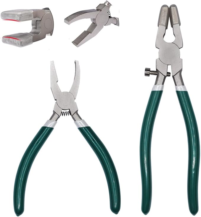 2 Pcs Heavy Duty Glass Cutting Pliers, Glass Running Pliers Tips with Adjustable Screw, Stained Glass Tool, Tile Cutters Tool