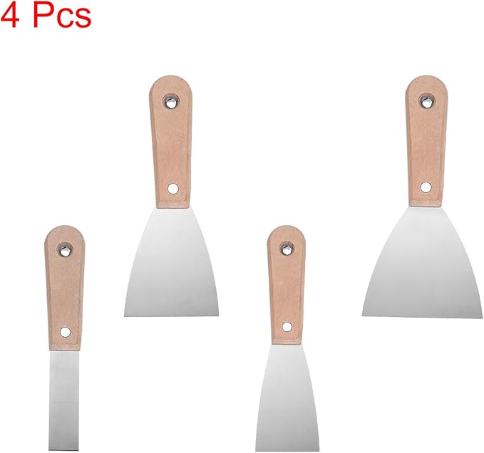 uxcell 4pcs Putty Knife Set 1/2/3/4 Inch Carbon Steel Paint Scraper Flexible Drywall Repair Mud Knife for Removing Cement Wallpaper Mud Adhesive Taping