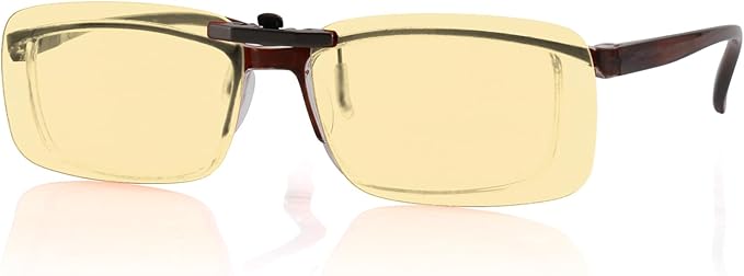 Clip-on Blue Blocking Eye Wear Glasses | Anti-Fatigue & Eyestrain Relief for Men and Women | Amber Nighttime