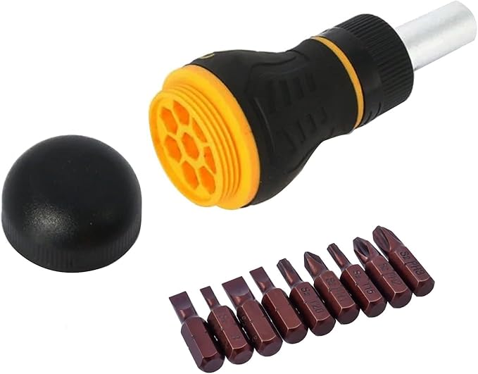 9 in 1 Stubby Ratcheting Screwdriver, Bestgle Mini Multi-Bit Magnetic Screwdriver Tool with Torx Security, Flat Head, Phillips and 1/4 Nut Driver