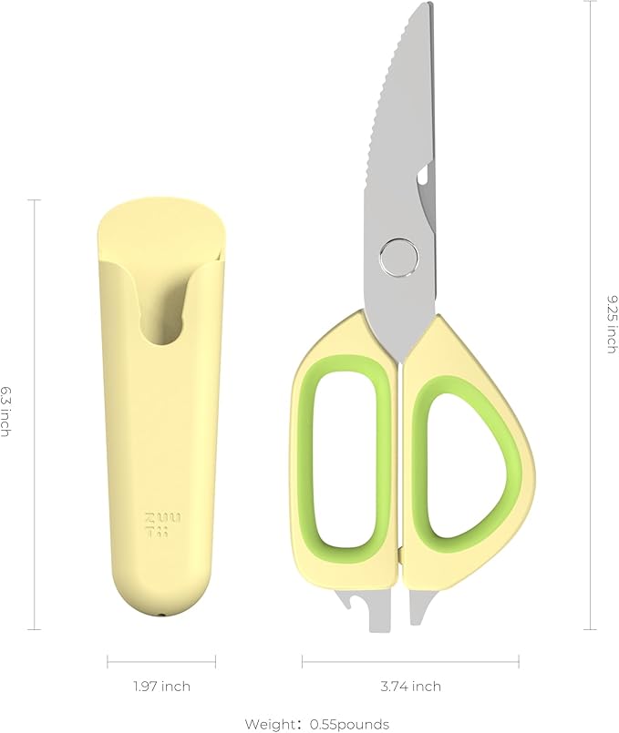 Zuutii Magnetic Kitchen Scissors, Heavy Duty Multi-Purpose Cooking Shears - Dishwasher Safe, Comfort Grip with Safety Lock Food Scissors for Chicken Bones, Herbs, Poultry, Vegetables,Yellow&Green