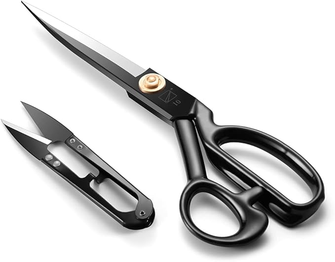 Sewing Scissors, Professional 10 Inch Fabric Dressmaking Scissors Heavy Duty Shears Sharp Cutting for Crafting, Leather, Dressmaking, Tailoring, Altering(10 Inch Black, Right-Handed)
