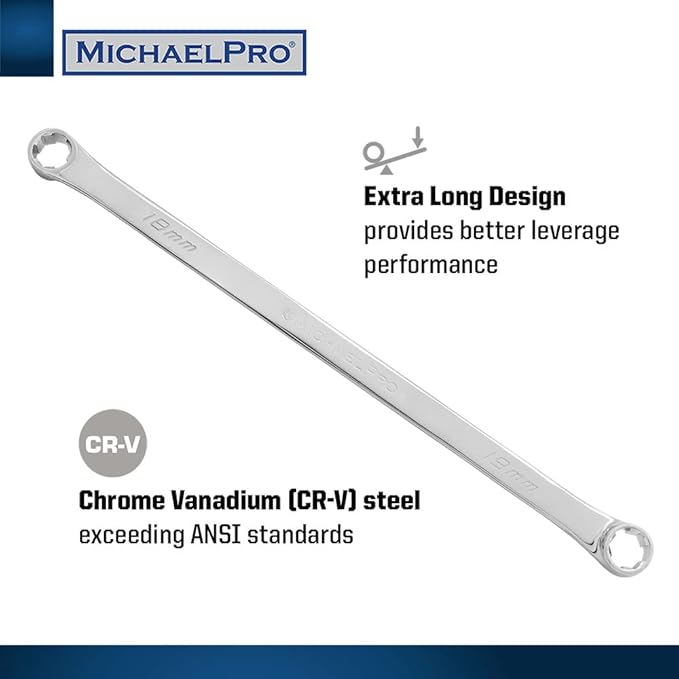 MichaelPro MP001213 7Pc Extra Long Bolt Extractor Wrench Set (Metric) | 6-Point Rounded Box End Nut & Bolt Remover | Rounded, Stripped, Thin Bolt & Nut Remover