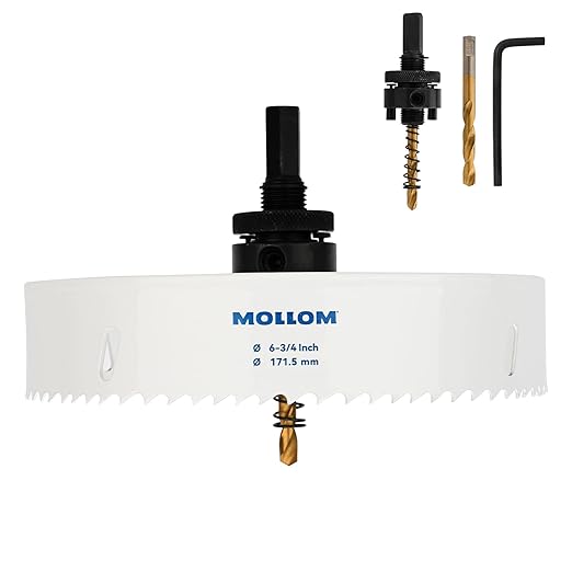 Mollom (171.5mm | 6-3/4") HSS M42 with 8% Cobalt BI-Metal Hole Saw with 2 Pilot Drill Bits & Arbor Smooth Cutting for PVC,Drywall,Wood,Plastic,Gypsum Board,Rubber