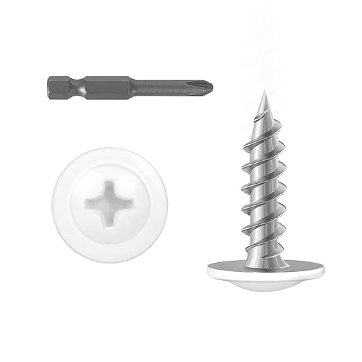 #10 x 5/8" (100 PCS) Modified Truss Head Wood Screws, Phillips Drive Quick Metal Self Tapping Screws, White Head, Full Thread, Screwdriver Bit Included