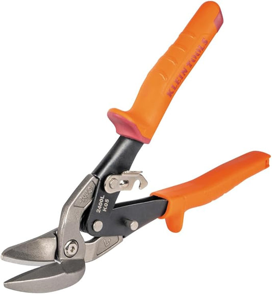 Klein Tools 2400L Left-Cutting Offset Snips, Aviation Tin Snips with Forged Blade for Precision Sheet Metal Cutting