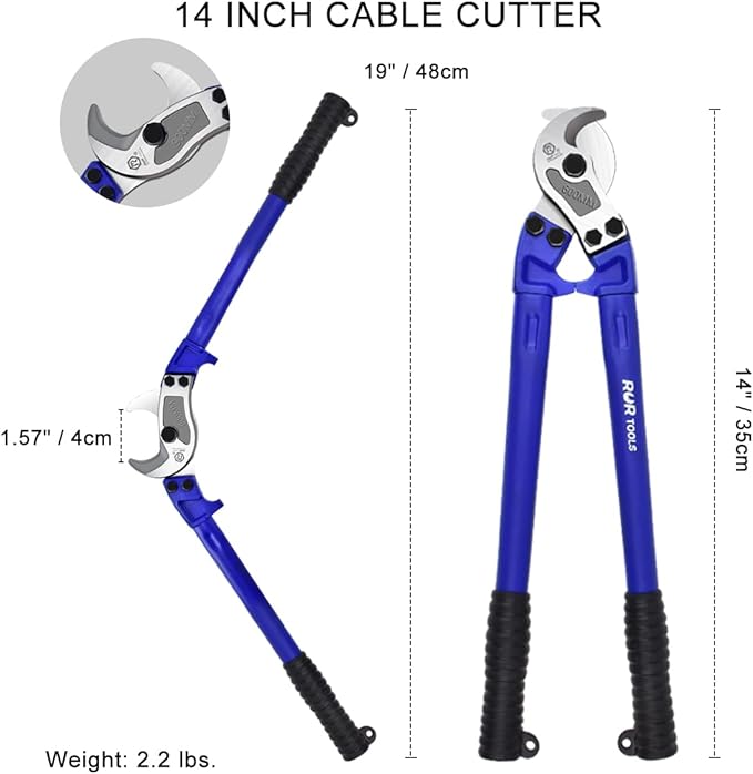 ZrgGea Cable Cutters 14 Inch, Industrial-Grade, Forged from T8 Alloy Steel, HRC56, Sharp Cutting. Suitable for Cutting Copper and Aluminum Core Cables, Blue