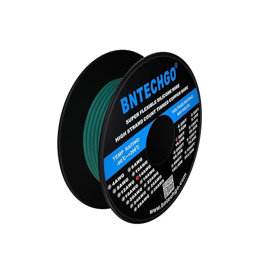 BNTECHGO 14 Gauge Silicone Wire Spool 50 ft Green Flexible 14 AWG Stranded Tinned Copper Wire