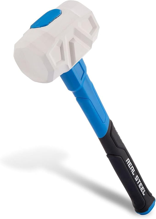 Real Steel Rubber Mallet Hammer 16 OZ White Rubber Hammer with Solid Head, Double-faced Mallets for Flooring, Woodworking, Camping, Automotive 0319