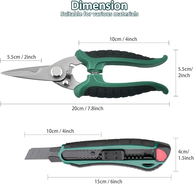 Scissors Heavy Duty, Sharp Tin Snips for Sheet Metal, Industrial Scissors, Serrated Blade, Ergonomic Handle, Easy Cutting Electrical Cable Notch, Leather, Cardboard, Fabric (7.8-In Straight Blades)