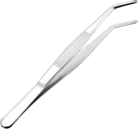 uxcell Stainless Steel Tweezers with Curved Serrated Tip, 7-Inch Length Daily Garden Tool