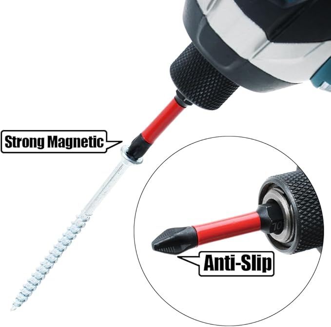 AUTOTOOLHOME 10 Pack Phillips PH2 Magnetic Anti Slip Screwdriver Bit Set 2" L TS2 Toolsteel HRC63 Anti-Slip Long Drill Bits 1/4 Hex Shank Cross Single and Double Head Bits Screw Impact Driver Bits
