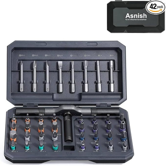 42-in-1 Magnetic Screwdriver Set, Professional Ratchet Handle Tool Kit with Multi-Bit Drive, Portable Repair Tools for Furniture, Computer, Bicycle, Gray