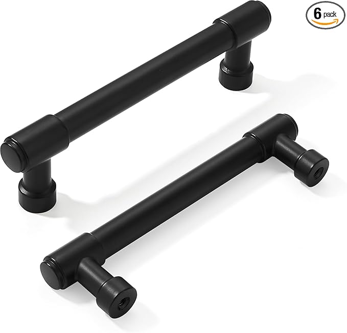 khtumeware 6 Pack 3-3/4 Inch(96mm) Matte Black Cabinet Pulls Kitchen Cabinet Hardware for Cupboard Drawer Handles Dresser Pulls
