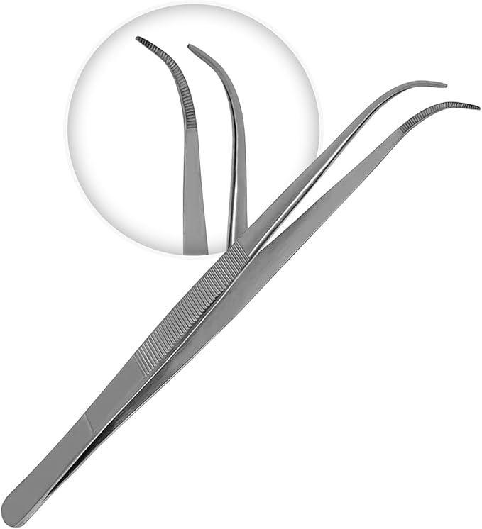 Fine Point - Micro Tweezers Forceps - Splinter Remover Pliers Stainless Steel Straight & Curved, Sets (6 pcs Set (3Str/3cud))