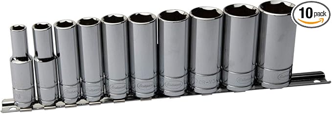 Eastwood 10 Piece 3/8in Drive Deep SAE Socket Set Durable Chrome Vanadium Steel Design