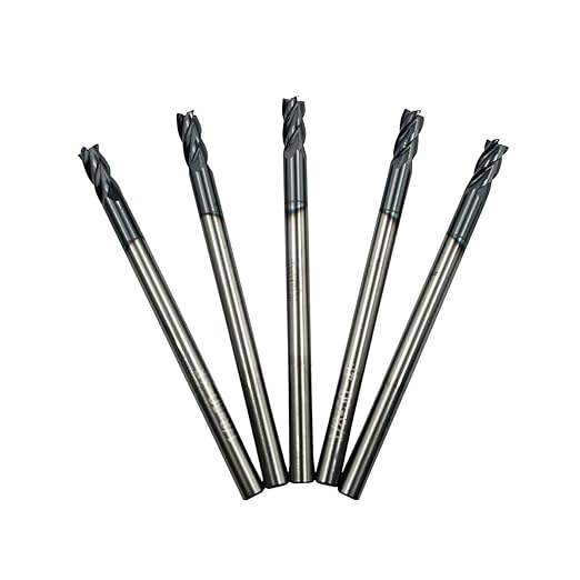 5PCS 1/8inch Carbide Square End Mill Bits Set, Milling Bits Cutter 1/8 Carbide End Mills for Alloy Steels/Hardened Steels, HRC 45 Deg Single End 4 Flute AlTiN Coating, 1/8 in