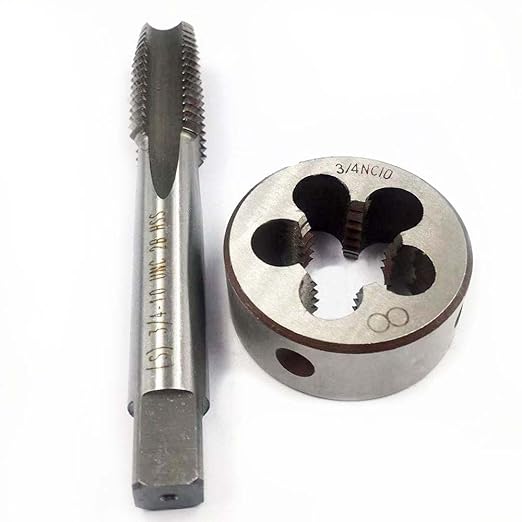 GBJ 3/4"-10 3/4"-14 3/4"-18 HSS Tap and Die Set UNF Machine Thread Tap and UNF Round Thread Die Right Hand (3/4-10 UNC)