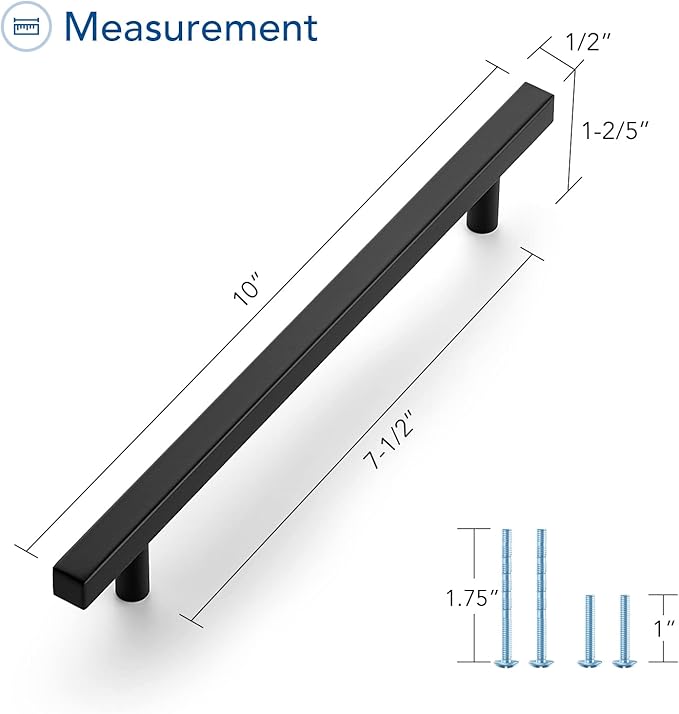 Ravinte Black Cabinet Handles 15 Pack 7-1/2 inch Matte Black Square Cabinet Pulls Black Kitchen Hardware 10 inch Overall Length Black Kitchen Drawer Pulls