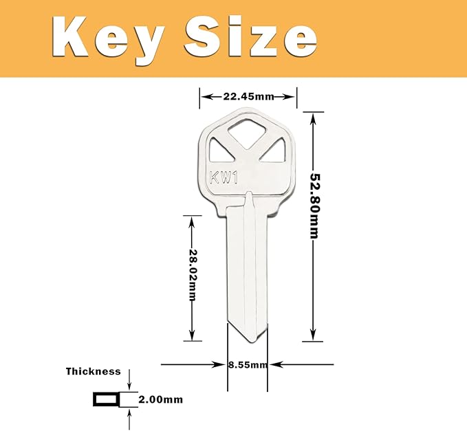 Premium Brass KW1 Key Blanks, Nickel Plated Surface, Uncut Blank Keys, Pack of 50