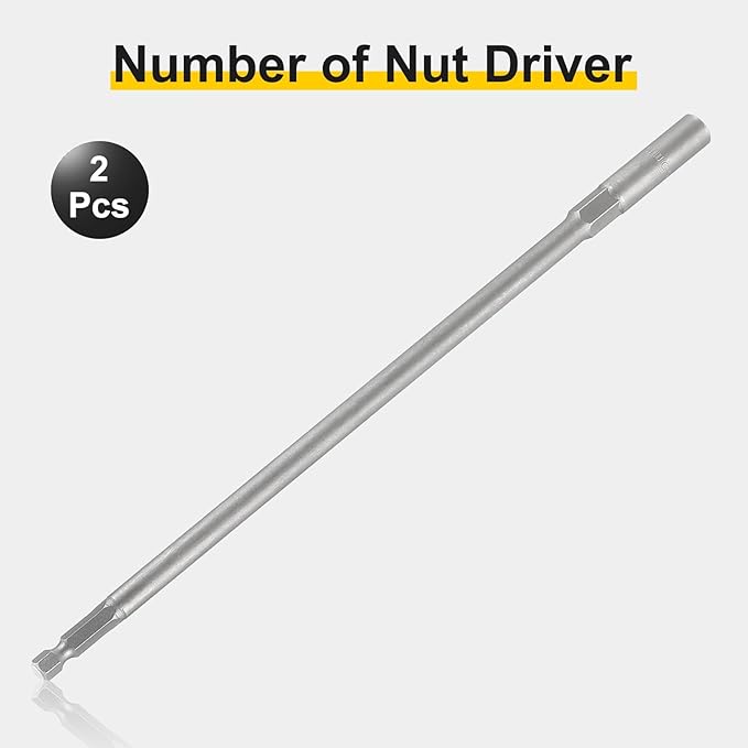 HARFINGTON 2pcs Nut Driver Drill Bit 5.5mm Metric Socket 1/4" Hex Shank 10" (250mm) Extra Long Magnetic 6-Point Sockets Quick Change 40Cr Steel Bolt Setters for Power Drill Drivers