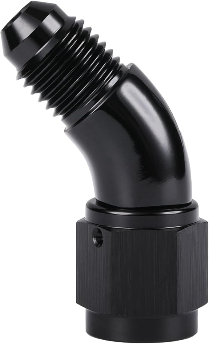 45 Degree 4AN Male to 4AN Female Swivel Full Flow Fitting Adapter Coupler Aluminum Black