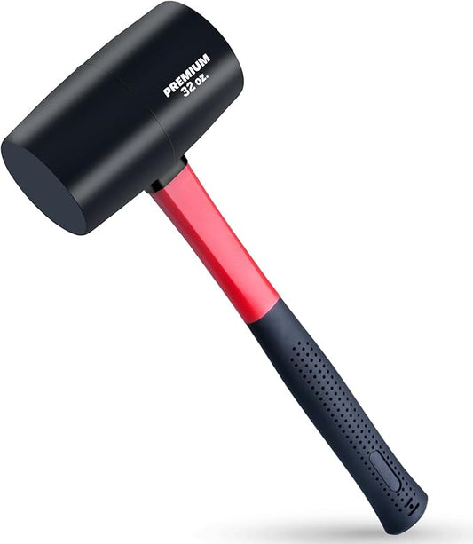 EFFICERE 32 oz. Premium Large Size Rubber Mallet Hammer, Solid Eco-Friendly Rubber Head, Durable Fiberglass Handle | Deliver Soft and Non-Marring Strikes on Surfaces without Scratch and Damage