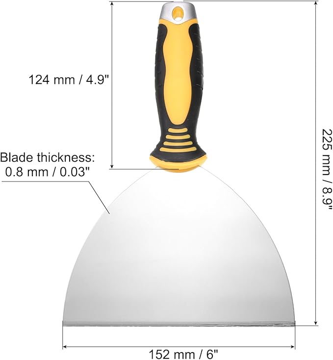 uxcell Putty Knife 6" High Carbon Steel Paint Scraper Flexible Drywall Repair Mud Knife for Removing Cement Wallpaper Mud Adhesive Taping with Metal Hammer End