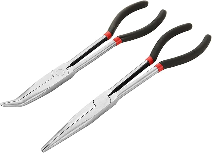 RHBLME 5 Pack Needle Nose Pliers Set, 11 Inch Long Needle Nose Pliers Set, 11" Long Reach Straight Pliers, 45/90 Degree Bent Nose Pliers,Diagonal Pliers and O-shape Tip Craft Repairing Tool