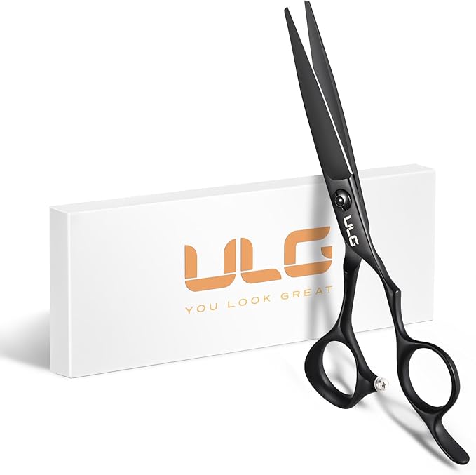 ULG Professional Hair Cutting Scissors 6.5 Inch ??Japanese Stainless Steel Barber Shears for Salon & Home Haircut, Ergonomic Offset Handles with Silencer, Hand-Honed Sharp Blades, Matte Black