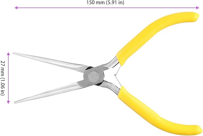 12 PCS 6 Inch Needle Nose Pliers, Long Needle Nose Pliers, Yellow Handle Tapered Needle Nose Plier for Handmade Craft, Jewelry Making