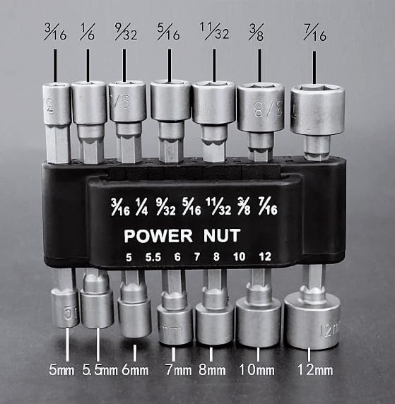 Power Nut Driver Drill Bit 14-Piece Set, 1/4" Hex Drive, Metric & SAE Socket Wrench Screws Compatible with Power Tools