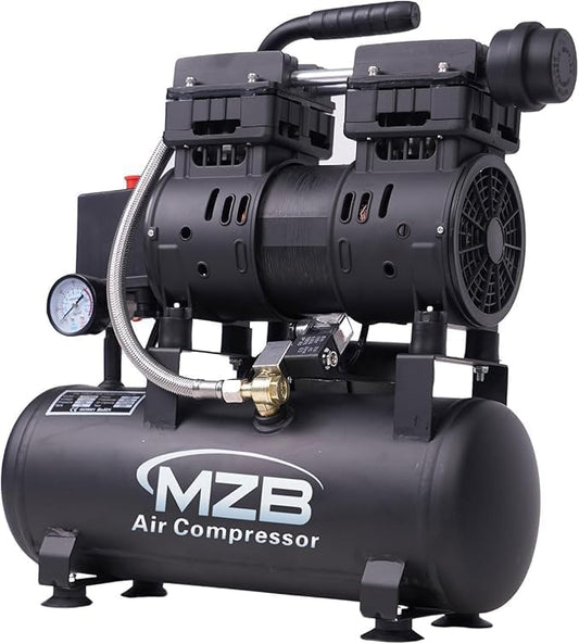 MZB 2.4 Gallon Ultra Quiet Air Compressor 1.0HP 110V/60Hz 5.65CFM, MAX 115PSI Steel Tanks Oil-Free 68dB Noise Level Air Compressor for Spray Painting, Auto Repair, Carpentry Decoration