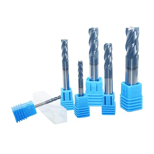 1/2" 3/8" 5/16" 1/4" 3/16" 1/8" Carbide Square End Mill Set for Alloy Steels/Hardened Steels, 4 Flute HRC 55 Deg AlTiN Coating End Mill Bits Set, CNC Router Bits (Pack of 6)