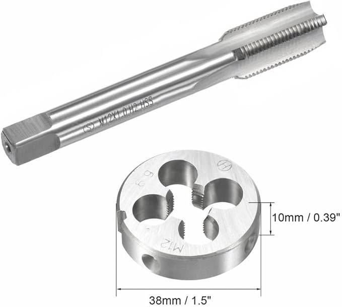 Mactoom 12mm x 1 HSS Metric Tap and Die Set Right Hand Thread,Tapping DIY Tool 3pcs (M12 x 1mm)