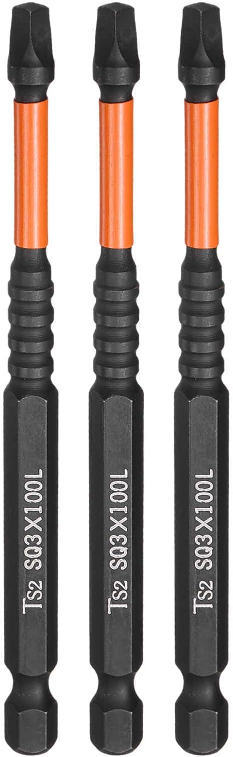 HARFINGTON 3pcs Square Head Screwdriver Bits 1/4" Hex Shank SQ3 Magnetic Head 4" Length S2 Steel Screw Driver Drill Bit for Repair Work Electric Screw Driver