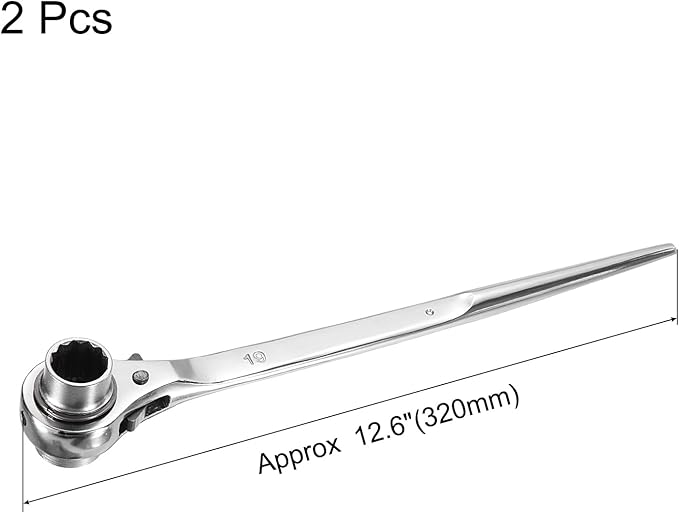 uxcell 19 x 21mm 12-Point Scaffold Podger Ratchet Spanner Ratcheting Socket Wrench Tool (Silver Tone) 2pcs
