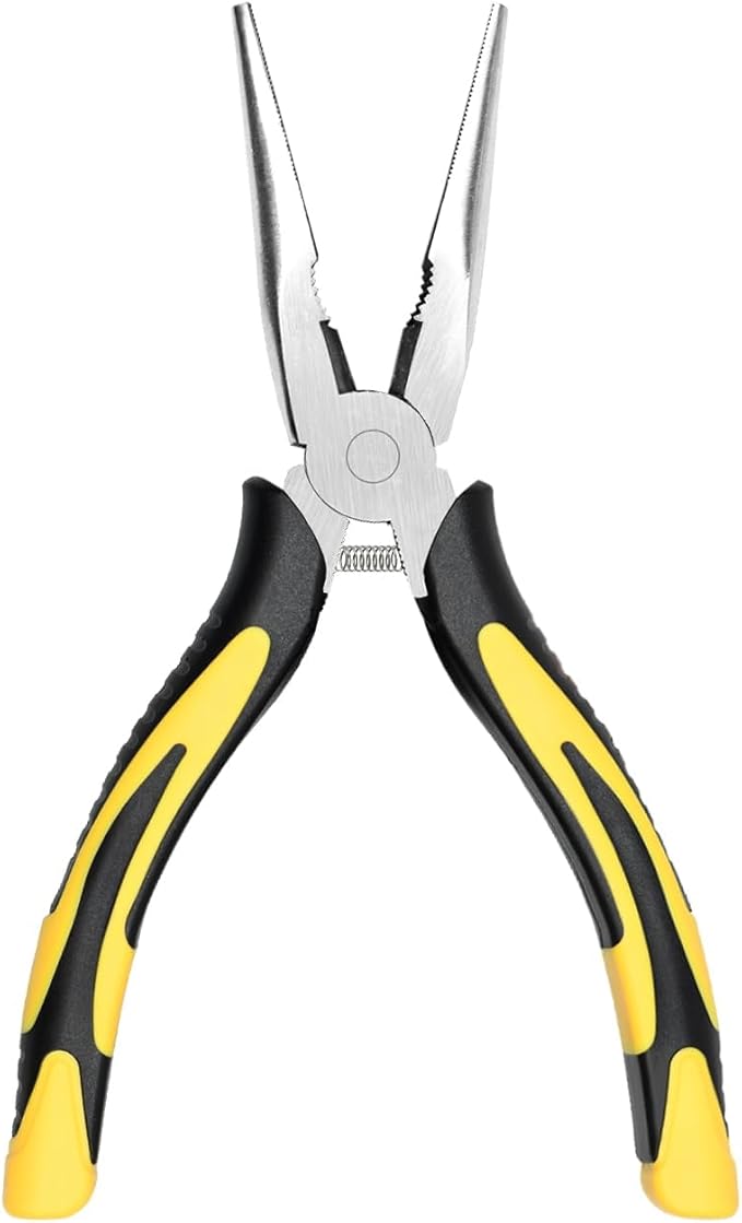 Premium Long Needle Nose Pliers-6?쇺? Paper Clamp Precision, High Carbon Steel, Soft Grip with Wire Cutter, Long Nose Cutting Pliers for Home, Fishing, Jewelry, Crafts,1pcs