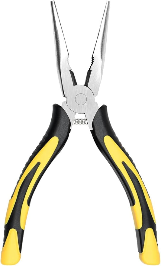 Premium Long Needle Nose Pliers-6?쇺? Paper Clamp Precision, High Carbon Steel, Soft Grip with Wire Cutter, Long Nose Cutting Pliers for Home, Fishing, Jewelry, Crafts,1pcs