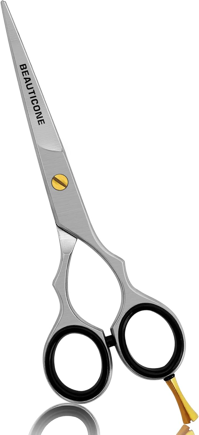 BEAUTICONE 짰 Hair Cutting Scissors - Professional Barber-Grade Salon Shears with Serrated & Razor Edge - Silver Premium & Extra Accs - Ultra Lightweight