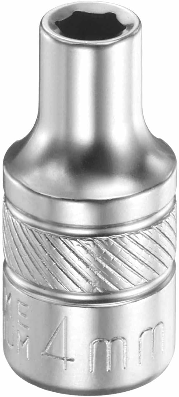 HARFINGTON 6 Points Deep Socket 1/4" Drive 4mm Deep Metric CR-V Steel Polished Nickel Plating Flip Sleeve 25mm / 1" Extra Long Socket Tool for Home Auto Nuts Bolts Repair