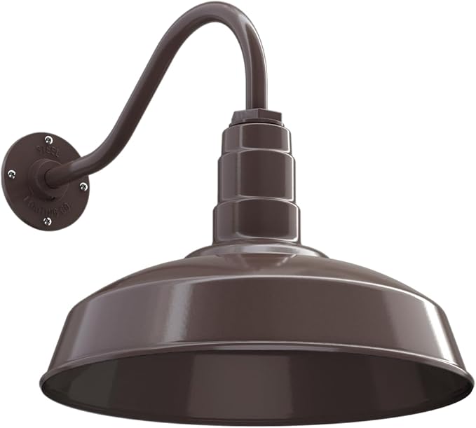 Steel Lighting Co. | Dusk to Dawn | Gardena Barn Light | Outdoor Wall Mounted | 16" Dome | 16" Gooseneck | Farmhouse Light Made in America | Dark Bronze/Dark Bronze