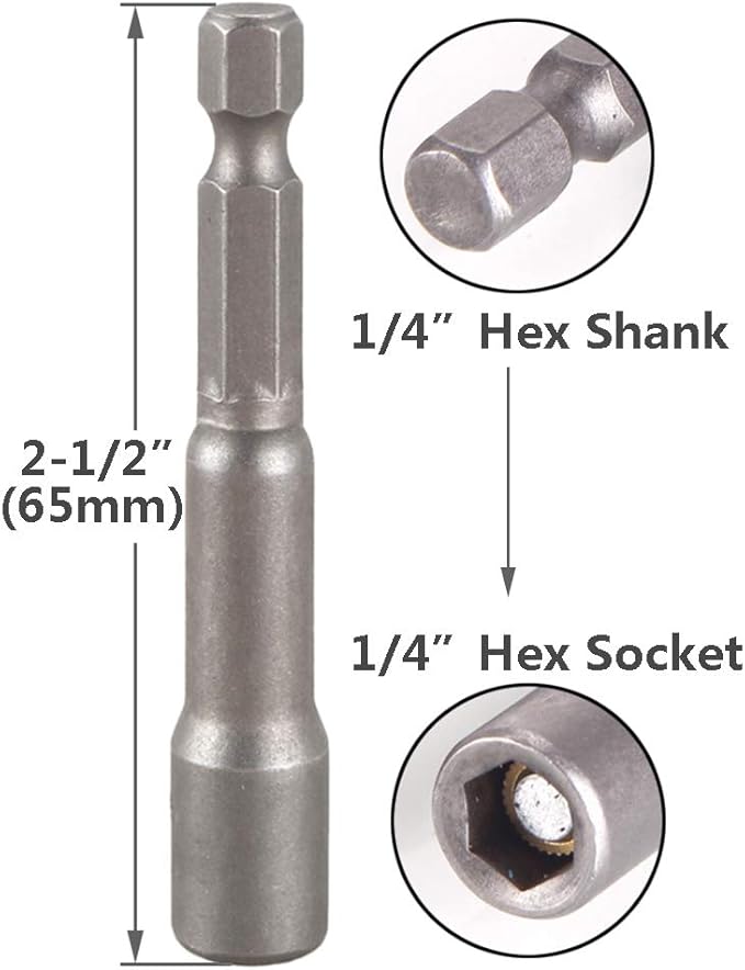 Yakamoz 10Pcs Magnetic Nut Setter Driver Drill Bit Set 1/4" Hex Shank to 1/4" Hex Socket Power Nut Driver Bits, 2-Inch Length