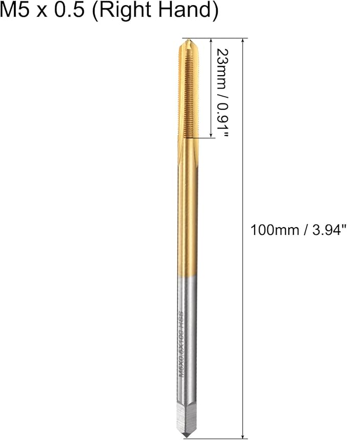 uxcell Metric Thread Tap M5 x 0.5 H2 100mm Straight Flute Screw Thread Milling Machine Taps Threading Tapping Repair Tool